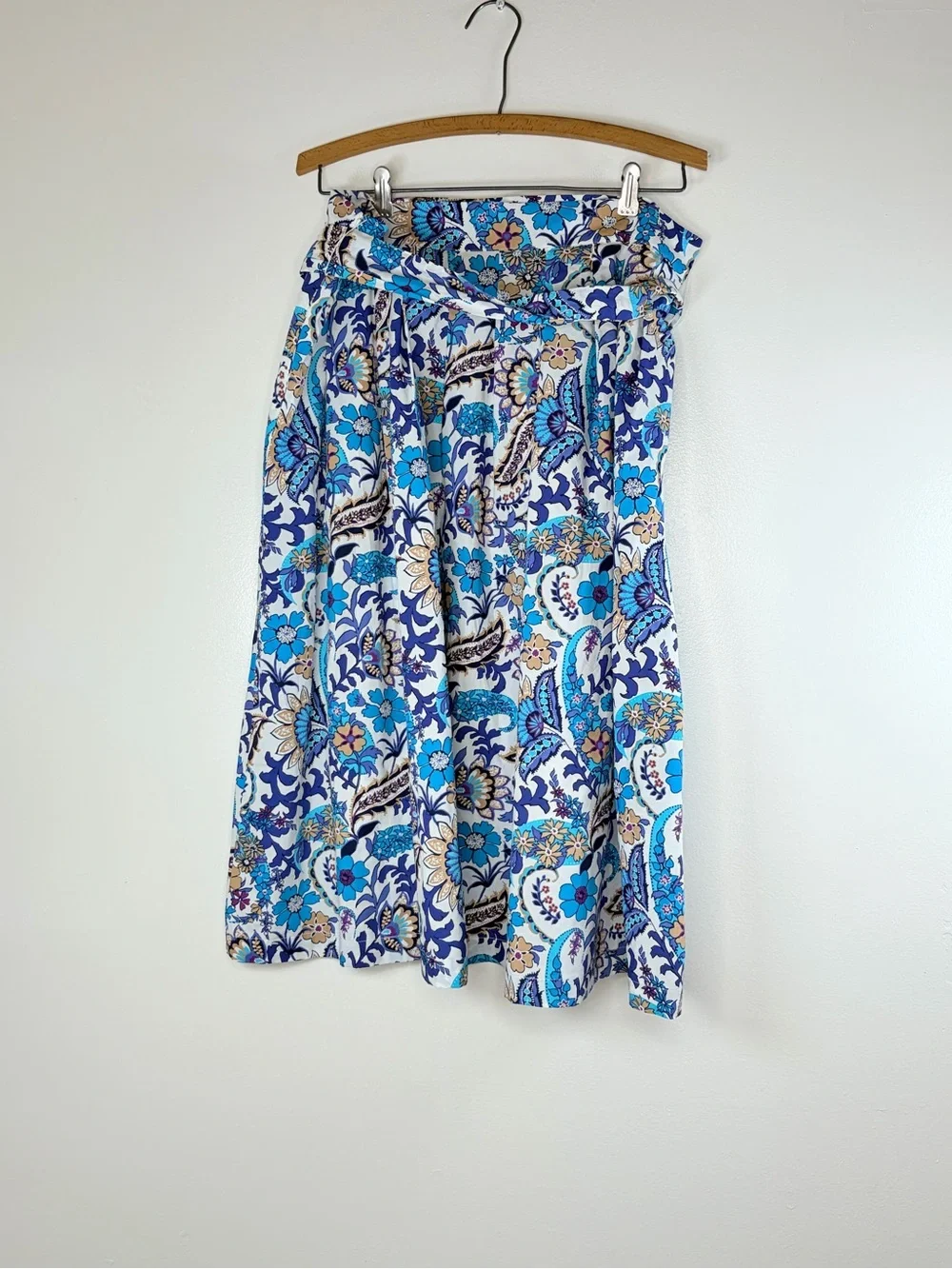 Talbots Paisley Floral Tie Waist Midi Skirt